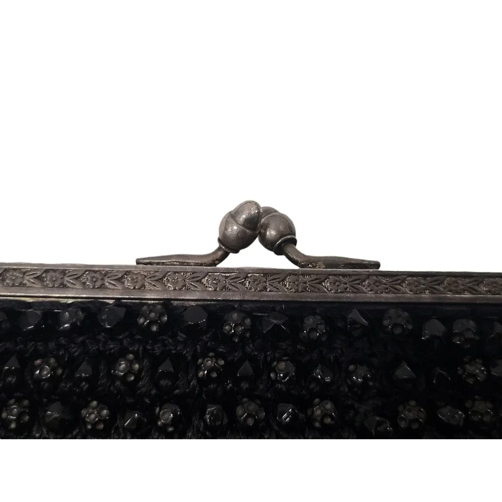 Antique Vintage 1920's Art Deco Beaded Black Flapper Handbag Purse‎ Bag